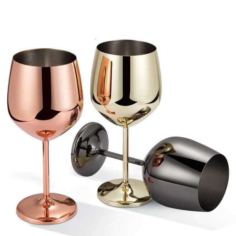 JUSTINLAU 500ML Stainless Steel Red Wine Cocktail Cup Unbreakable Metal Tall Champagne Glass KTV Bar Goblet European Wine Glass C251126