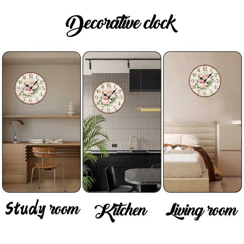 Antique Rose Wooden Round Silent Hanging Wall Clock Suitable For Living Room Office Study Room Bedroom Home Decoration C251126