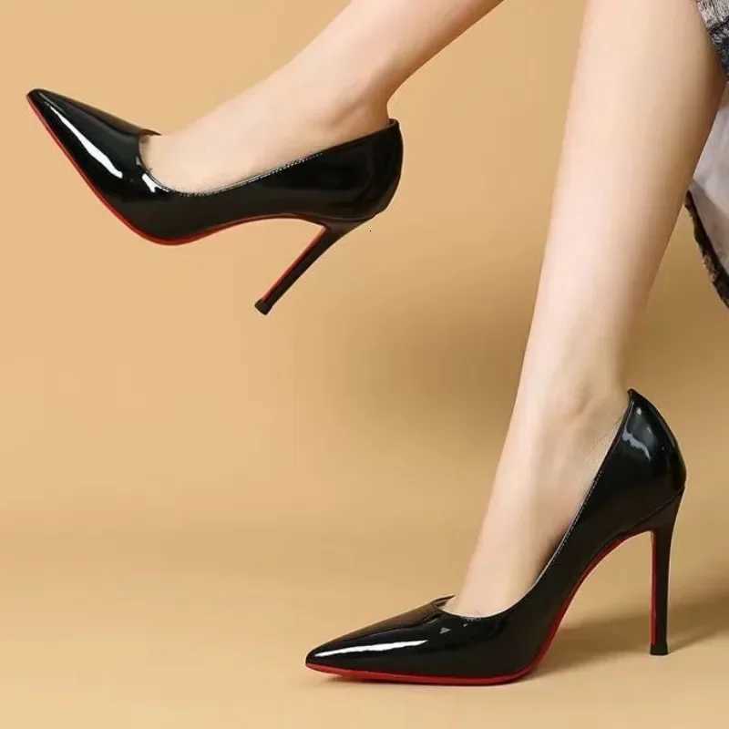 Autumn New 2024 Black Patent Leather Pointed Toe Rubber Sole Womens High Heels Party Shoes Sexy Womens Dress StilettosXJ251126