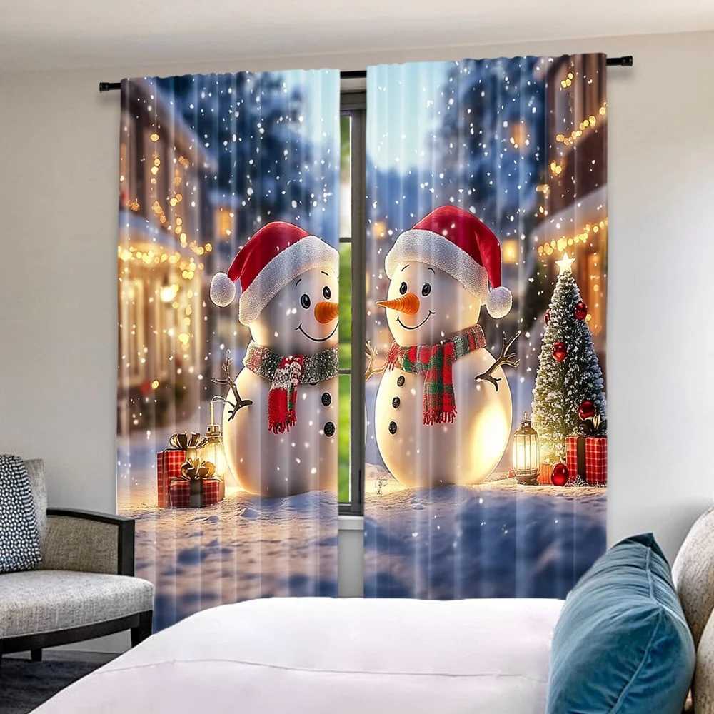 Curtain Christmas 2D flat printing 2pcs Christmas curtains Day snowman and Christmas tree8 Digital Printed Polyester Drapes Birthday Party Use for Y25