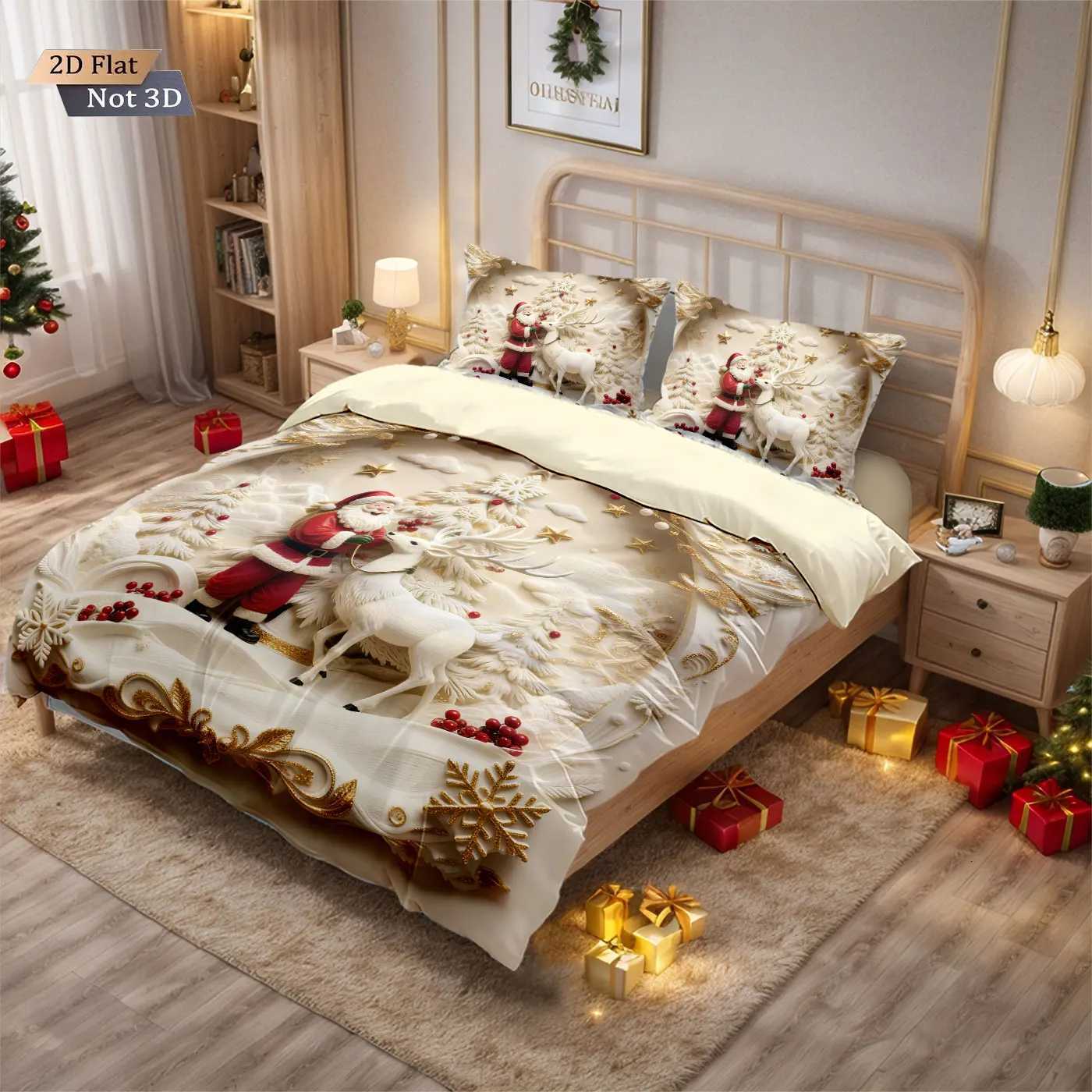 Christmas 3 imitation relief Santa Claus Merry Christmas print coreless bedding set multi size bedroom bedding decoration machine washable Y251126