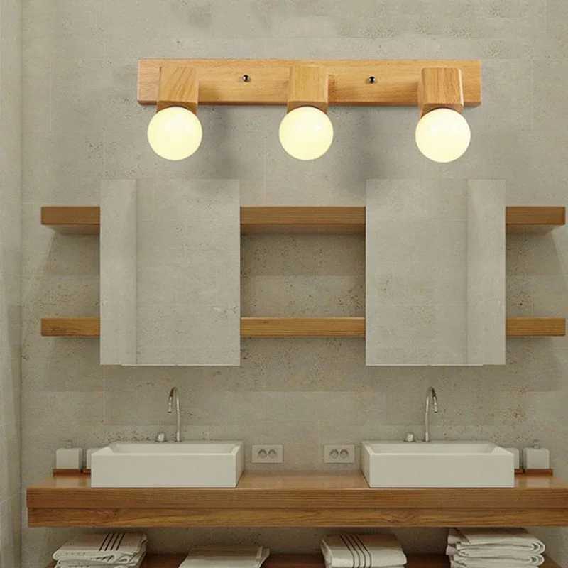 Nordic Wood Art Block Wood Wall Light Simple Bedroom Mirror Front Led Wall Sconce Corridor Kitchen Home Wall Light M251126