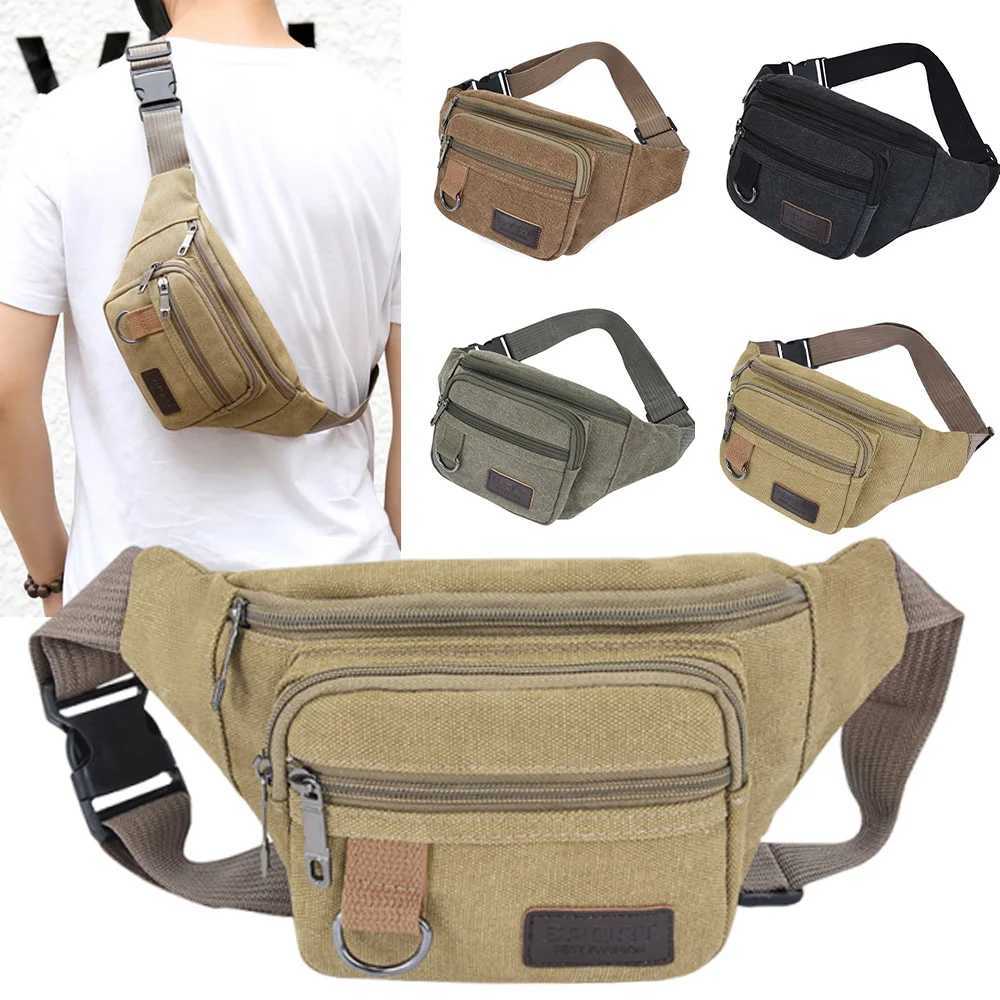 Thick canvas waist bag outdoor leisure sports crossbody chest bag mens portable change phone bag multifunctional-A-DHT251126