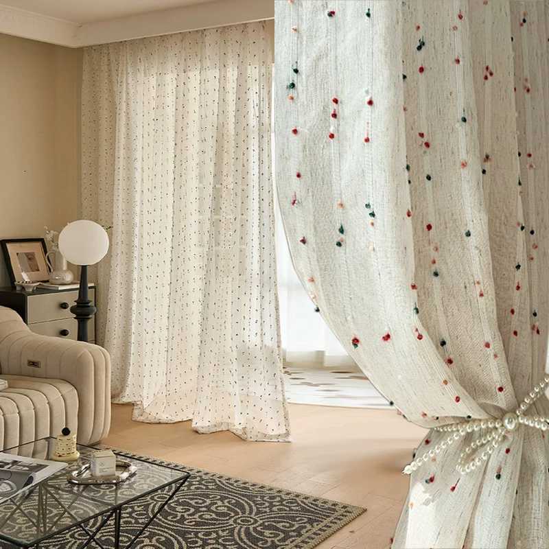Christmas Vintage linen transparent curtain with rainbow jelly bean - rod bag design easy tohang very suitable for bedroom living room Y251126
