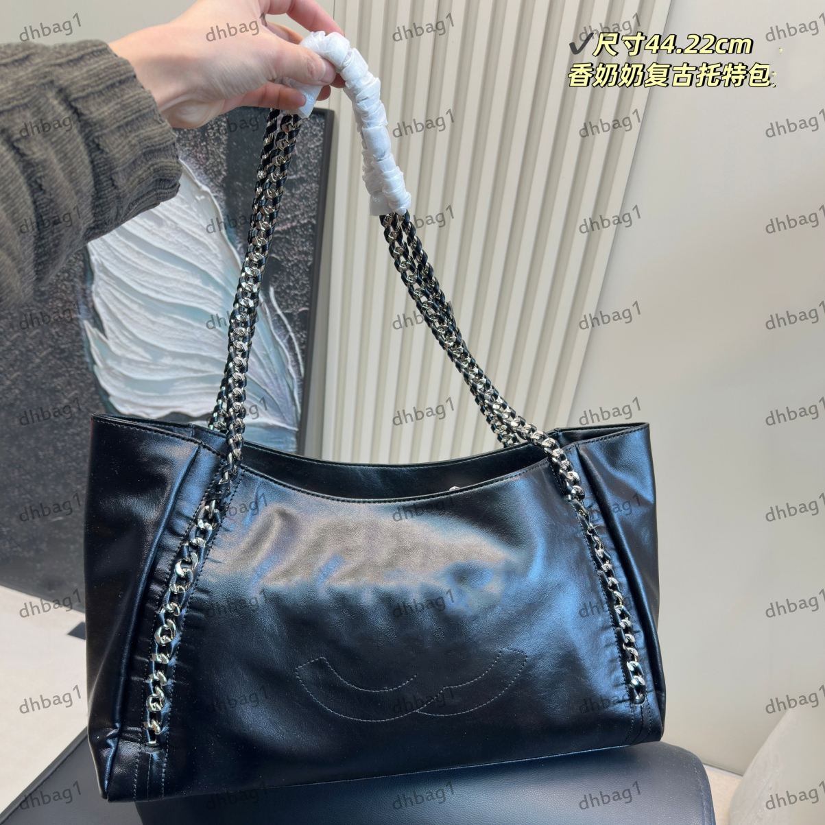 Retro Tote Airport Bag 44cm Designer Ladys Shoulder Bags Classic Leather Embroidery Silver Metal Matelasse Chain Handbag Underarm Large Capacity Shopping Sacoche