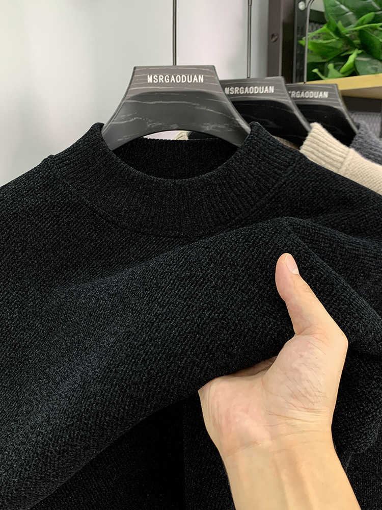 Light luxury men knitted high neck sweater new trend brand cartoon bear embroidery soft plush thicken casual versatile pullover X251106