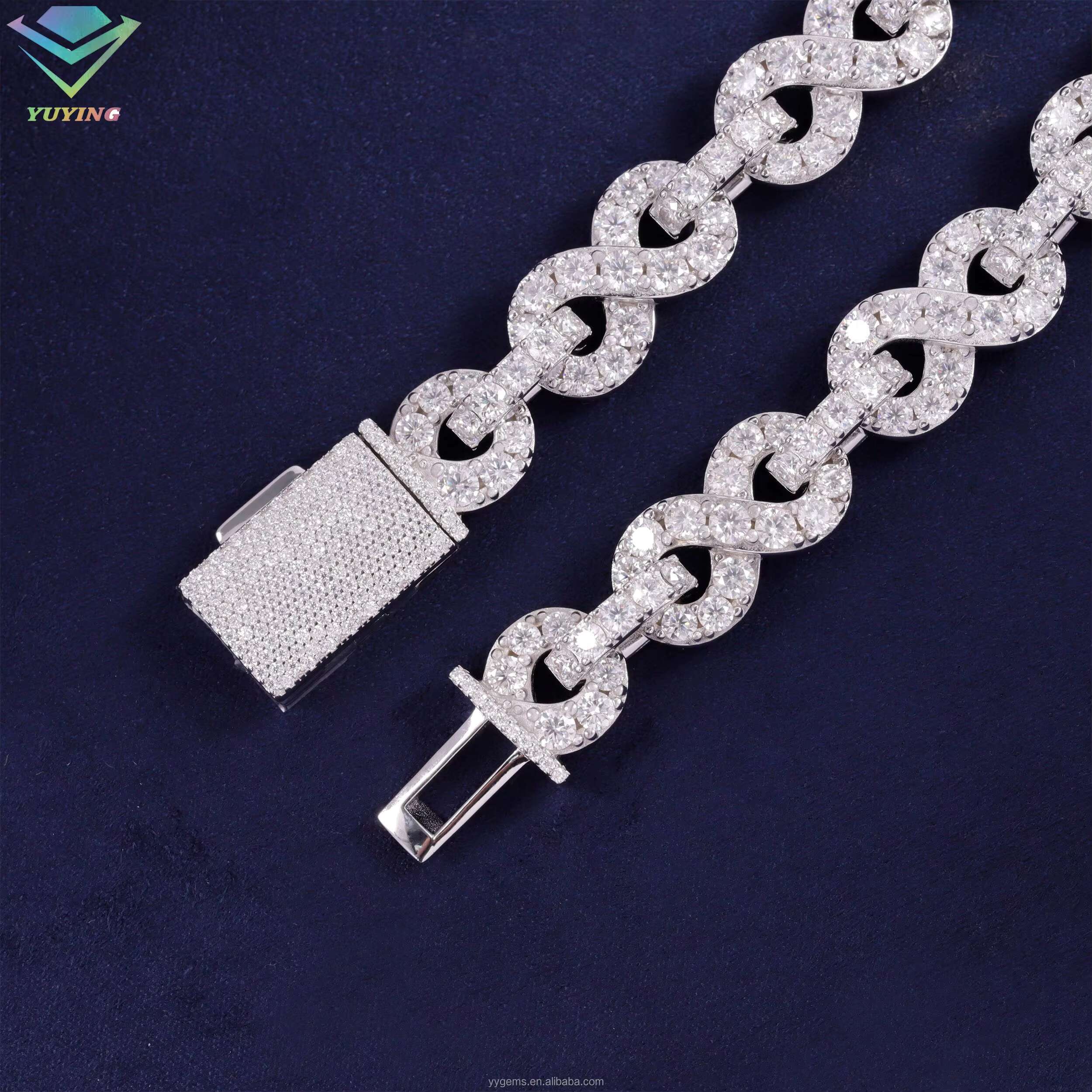 Yu Ying Infinity Style Mossanite Cuban Link Chain for Men Hip Hop Jewelry 925 Solid Silver Necklace for Rapper Fashion Jewelry