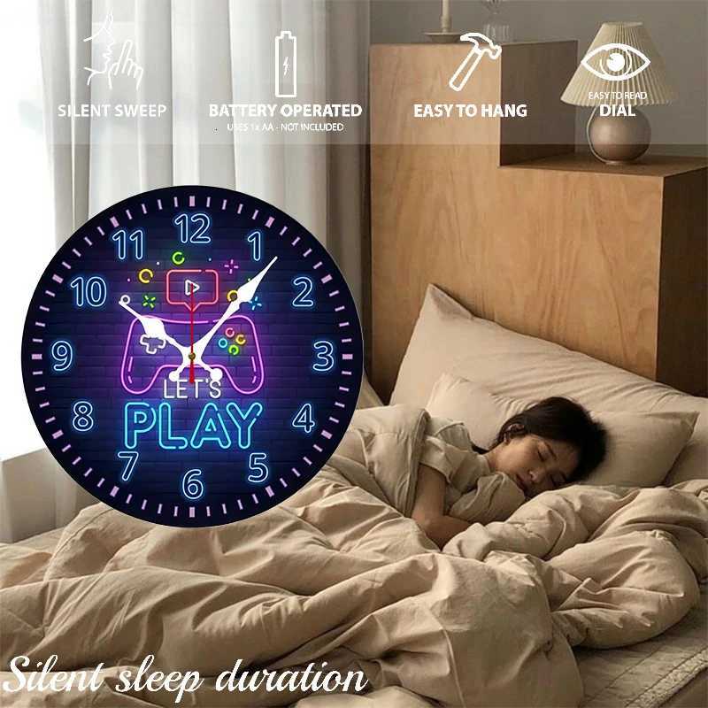 Gaming Console Wooden Round Silent Hanging Wall Clock Suitable For Living Room Office Study Room Bedroom Home Decoration C251126