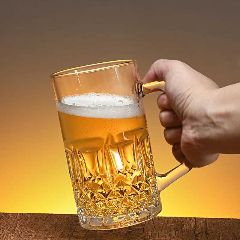 400ml/600ml Thick Bottomed Beer Glass Household Large Capacity Draft Beer Glass with Handle Drinkware Vintage Foreign Wine Glass C251126