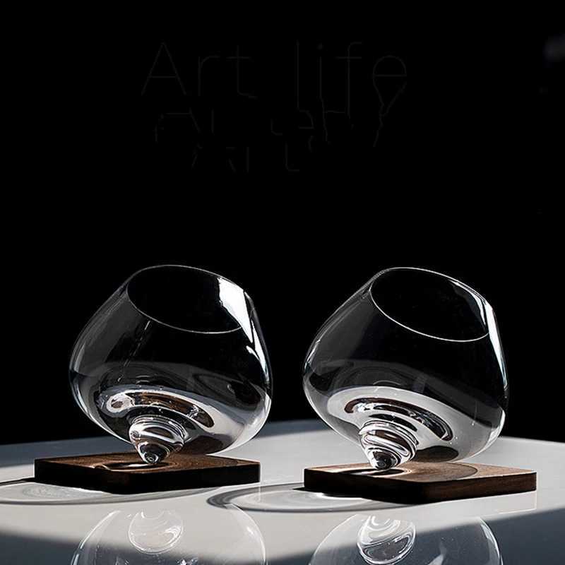 2022 Shaking Cope Gyro Spinning Whiskey Glass Cone Base Declining Rocking Wine Cup Liquor Cognac Martell Crystal Whisky Tumbler C251126