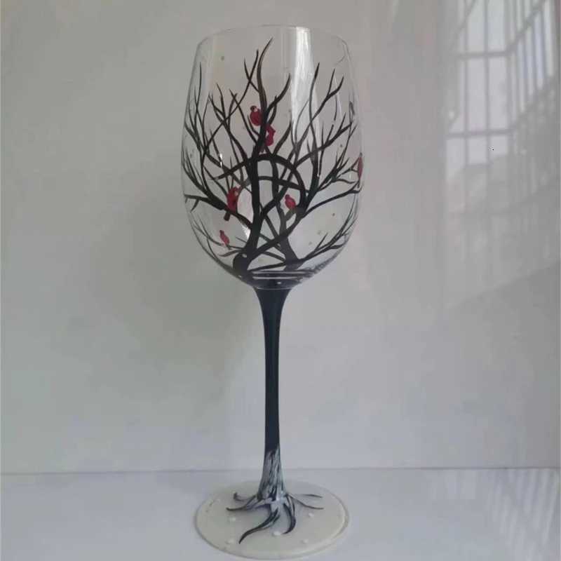 Four Seasons Tree Wine Glass Hand Painted Goblets Wine Glass Unique High Legged Glass Cup Glassware for Family Friend Drop Ship C251126