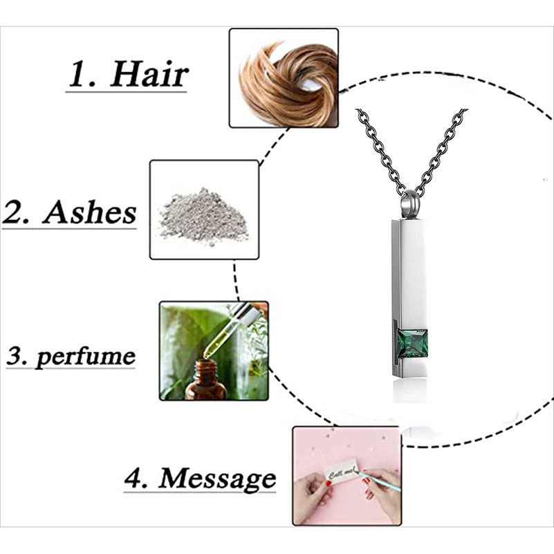 Geometric titanium steel birthday stone perfume necklace can be opened to commemorate relatives hair urn pendant
