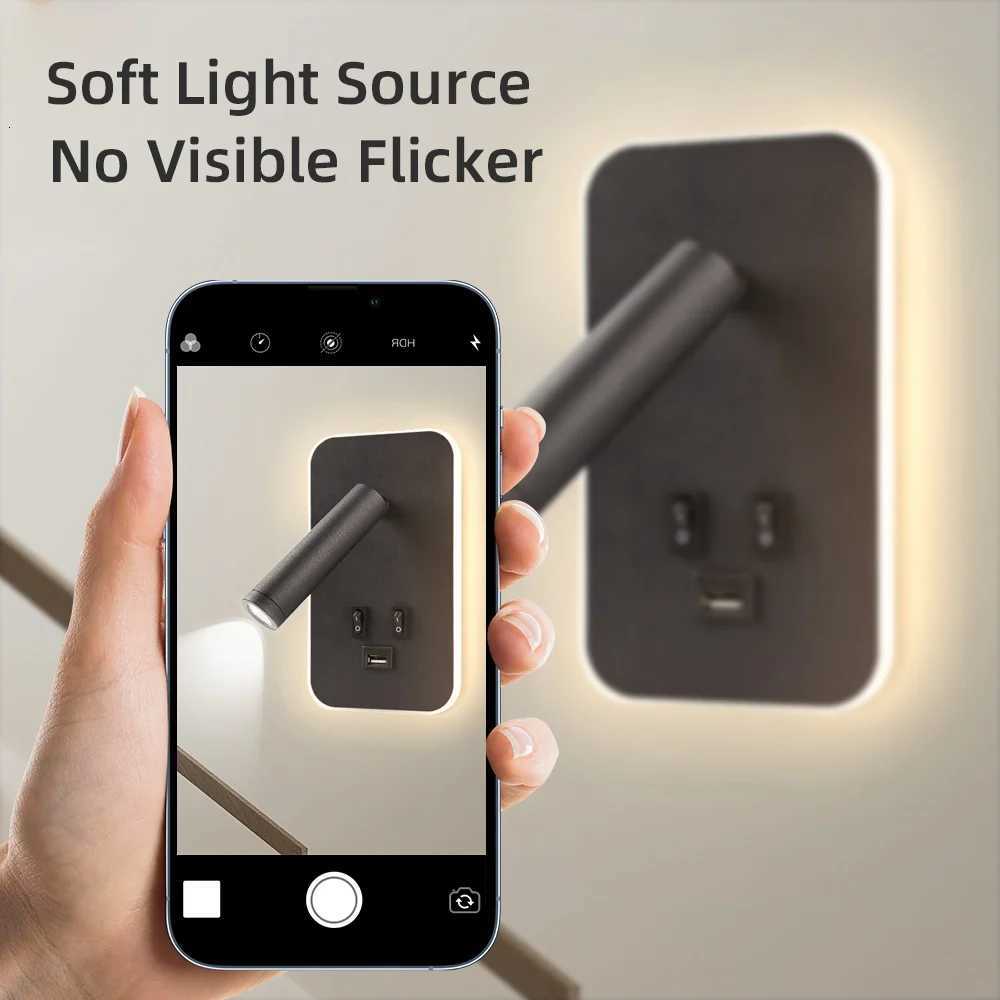Bedside Wall Lamp with Switch and USB Port Wall Mounted Reading Spot Lights Bedroom Wall Sconce Rotatable Led Wall Light Cabinet M251126