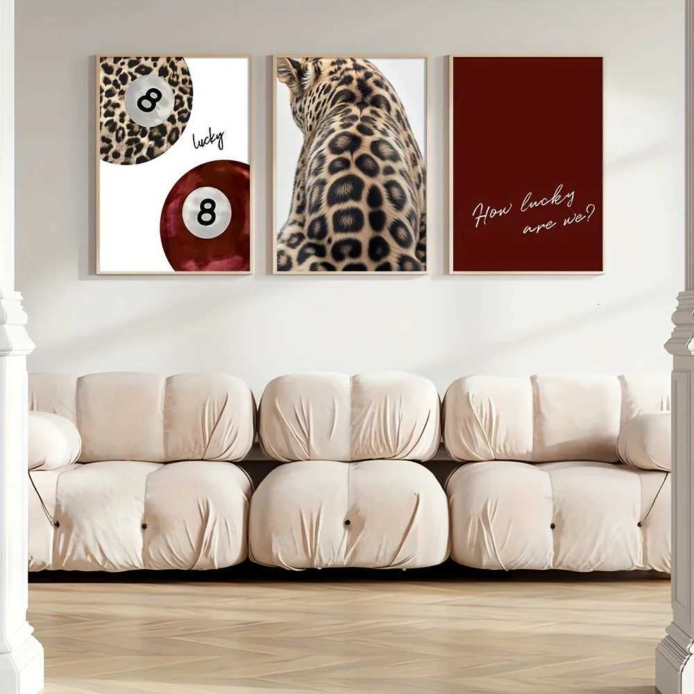 3pcs/set Lucky No 8 Ball Leopard Cheetah Canvas Print How Lucky We Are Quote Wall Art Poster for Modern Living Room Home Decor Y251126