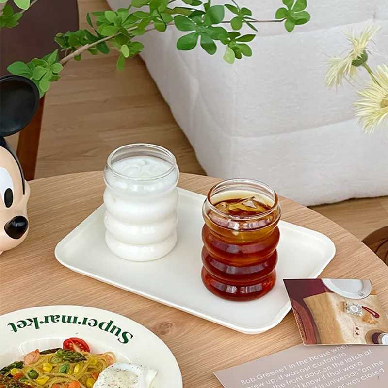 Glass Cup Household Corrugated Glass Cup Coffee Milk Cup Transparent Glasses Ice Juice Mug Tea Cup Drinkware Retro C251126