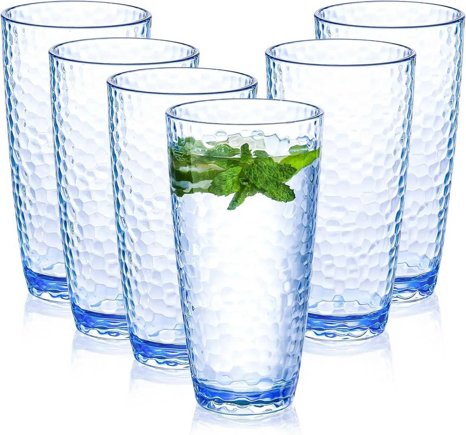 Plastic Unbreakable Tumblers 25oz Highball Drinking Glasses Set of 6 Blue C251126