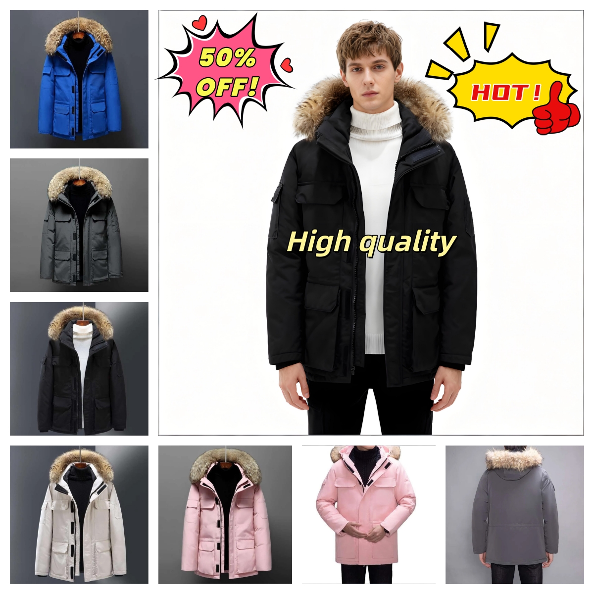 Mens Down Jackets Veste Homme Outdoor Canadian Winter Jassen Outerwear Big Fur Hooded Fourrure Manteau Down Jacket Coat Hiver Parka Doudoune winter jacket Man