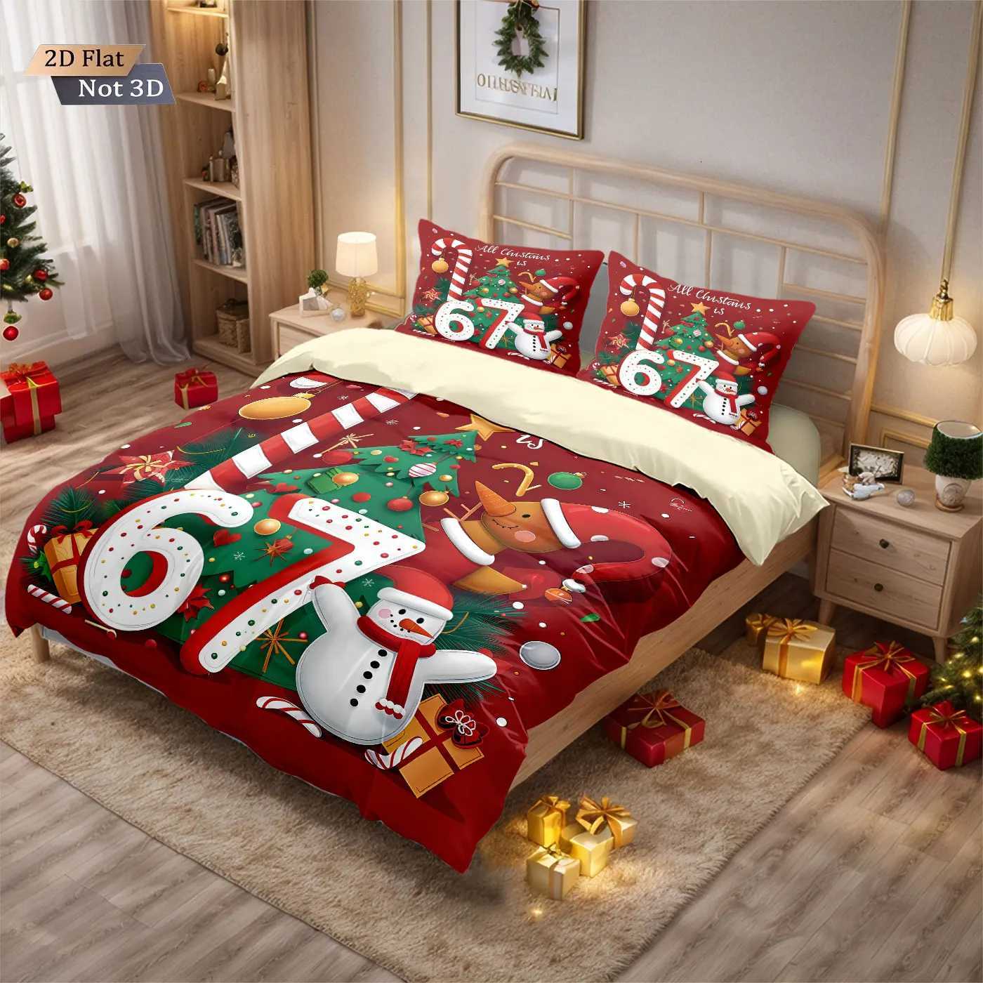 Christmas 3pcs Merry Christmas 67 element printed coreless duvet cover set multi size bedroom bedding holiday decoration machine washable Y251126