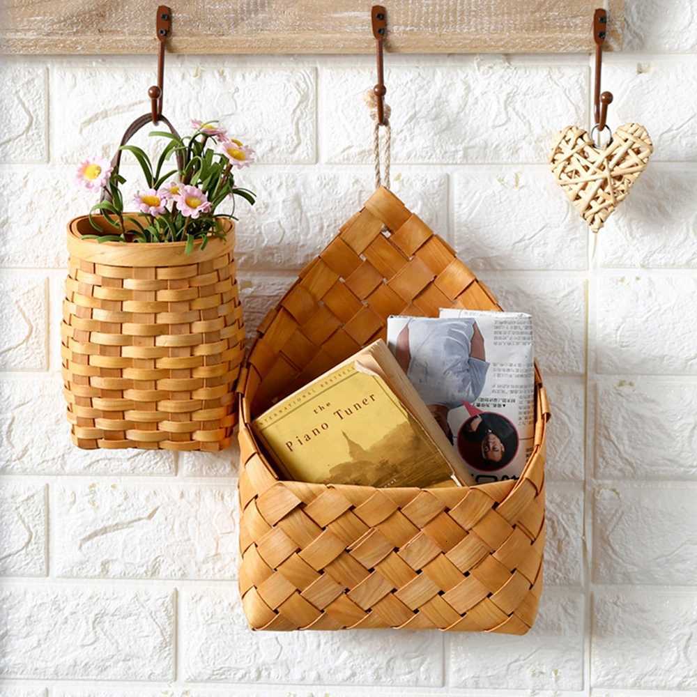 Wall Hanging Storage Baskets Wall Decorative Plant Flower Pot Bamboo Storage Basket for Home Garden Wedding Farmhouse Decoration Y251126