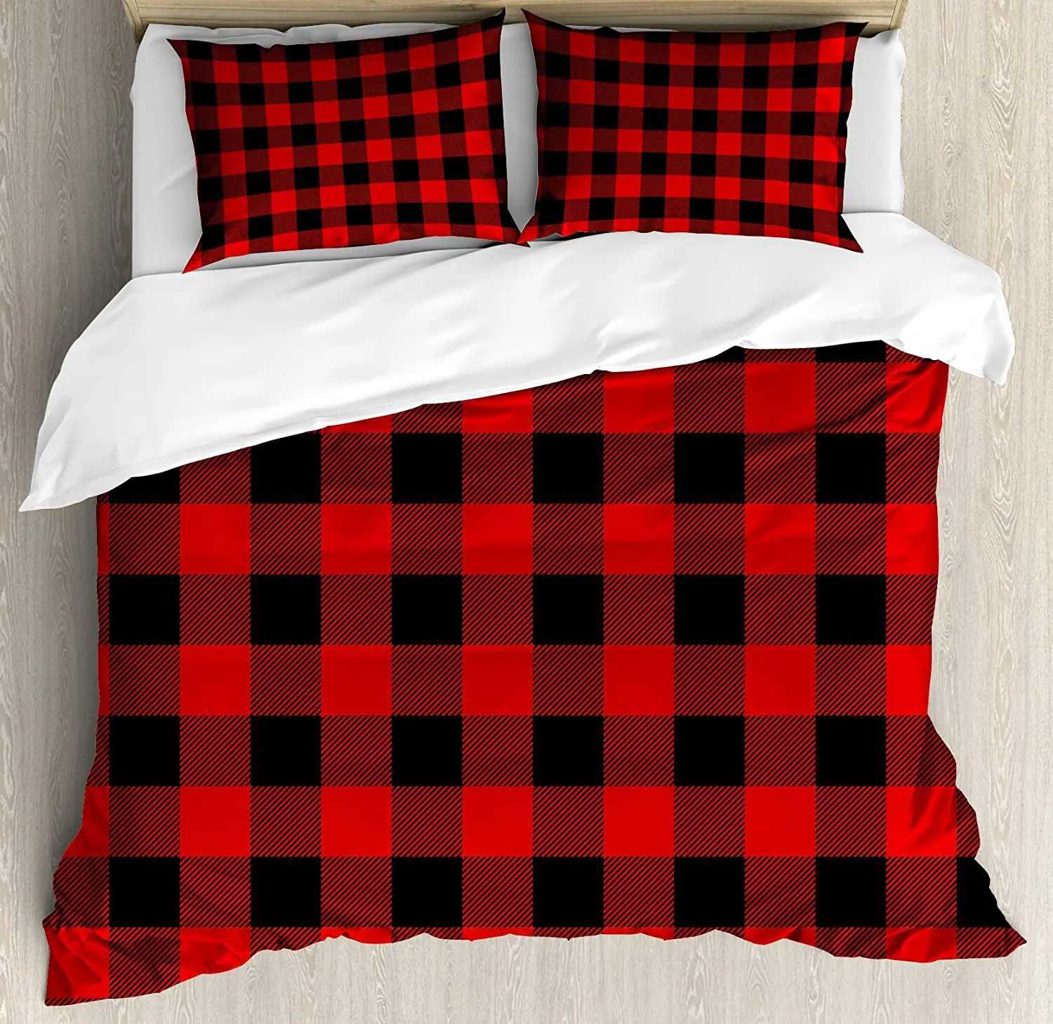 Christmas Plaid Bedding Set Comforter Duvet Cover Pillow Shams by Lumberjack Fashion Buffalo Style Checks Pat Bedding Cover Double Bed Set Y251126