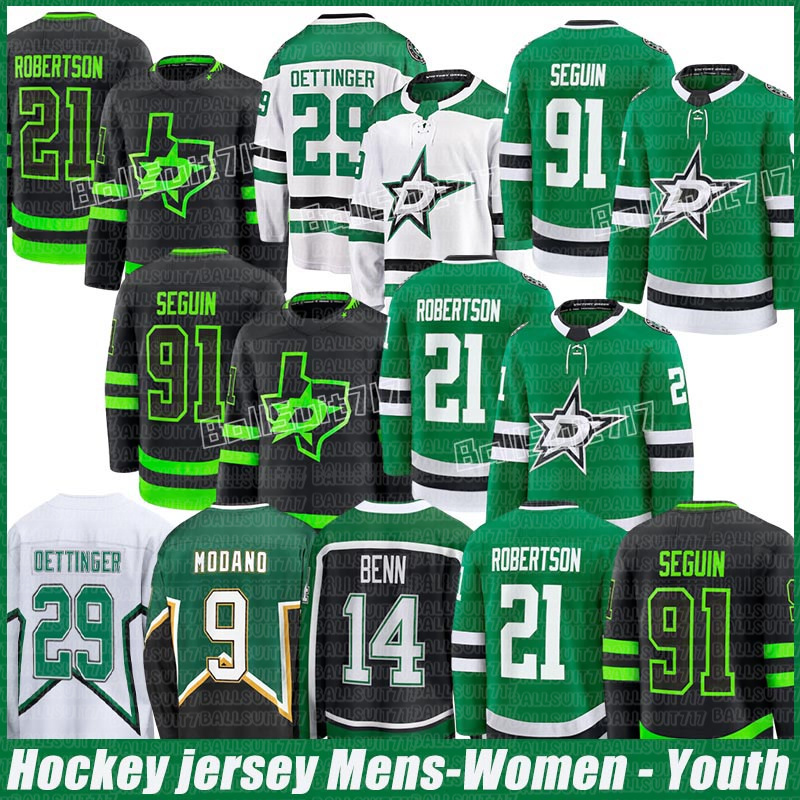 #21 Jason Robertson Dallas Starss jersey #91 Tyler Seguin #29 Jake Oettinger #24 Roope Hintz #14 Jamie Benn #96 Mikko Rantanen #95 Matt Duchene Hockey Jerseys