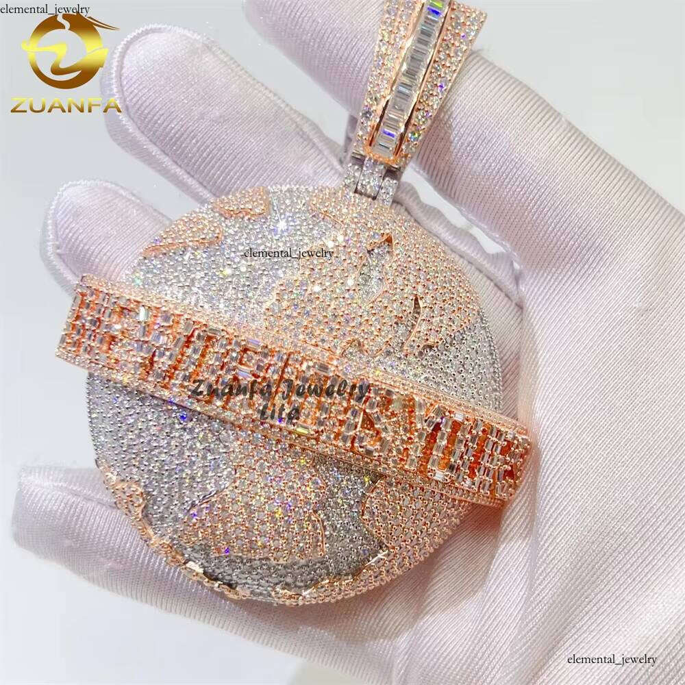 Sterling Sier Two-tone 3D Earth Hip-hop Iced Out VVS Moissanite Men Pendant