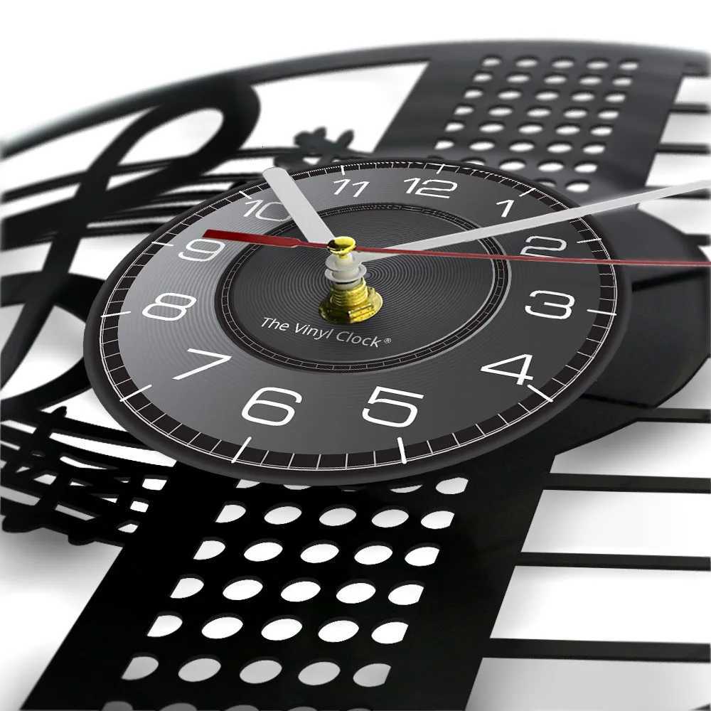 Piano Keys Music Score Notes Vinyl CD Disc Wall Clock Music Pianist Room Decor Treble Clef Symbol Musician Home Decor Timepieces C251126