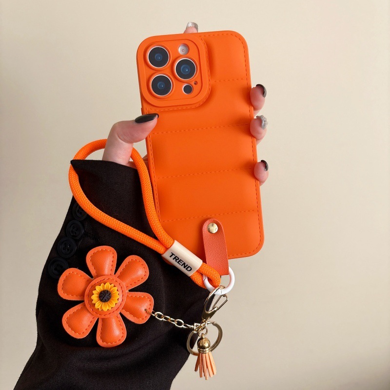 Solid Color Phone Case Compatible with iPhone 17 Pro Max Lanyard Sunflower Protective Case iPhone 16/15 Pro