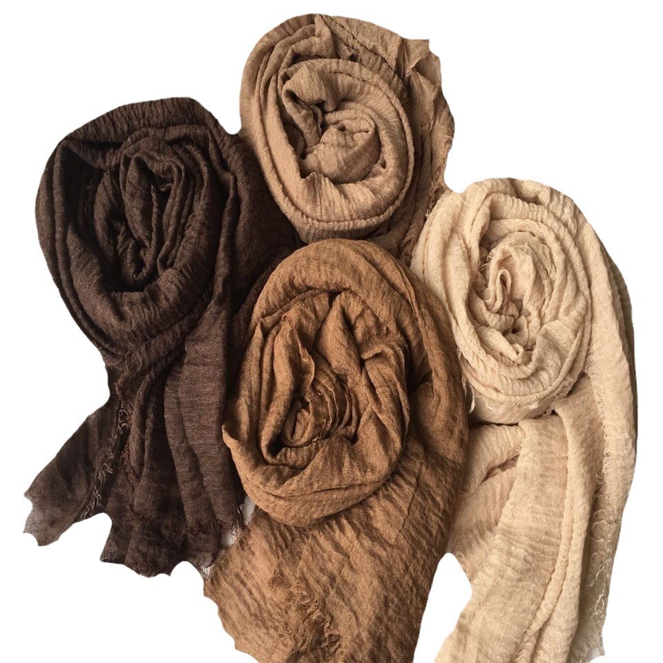 K529 Solid color cotton and linen scarf New style fur headband Crumpled scarf Foreign trade wholesale WJ01