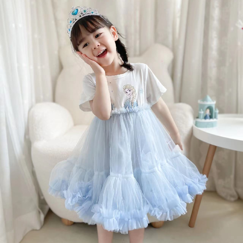 Disney Princess Skirt Beach Dress Birthday Party Dress Baby Designer Clothes Summer Elsa Baby Children's Clothing Mesh Children's Skirts Puf