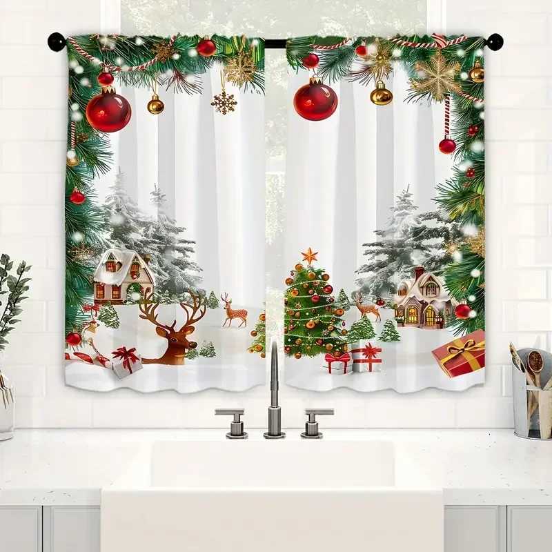 Curtain Christmas 2pcs Charming Christmas scene patterned curtains cute design filter polyester curtains for Christmas family windows Y251126