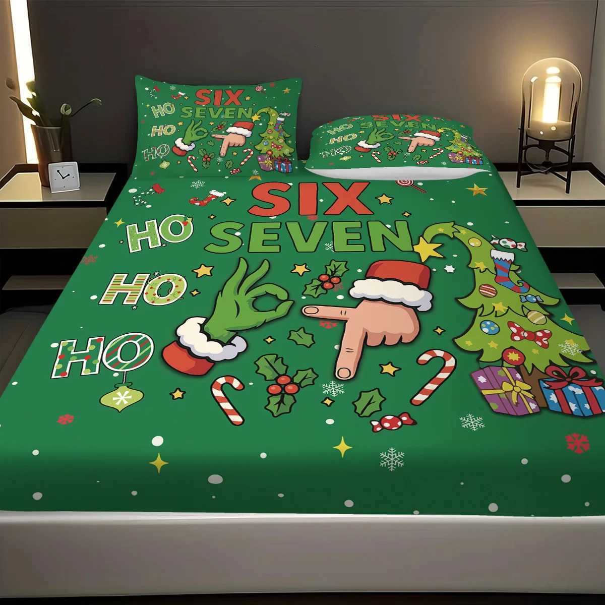 Christmas 3pcs green Christmas tree 67 element printed coreless bedsheet set multi size bed cover bedroom bedding holiday decorations Y251126
