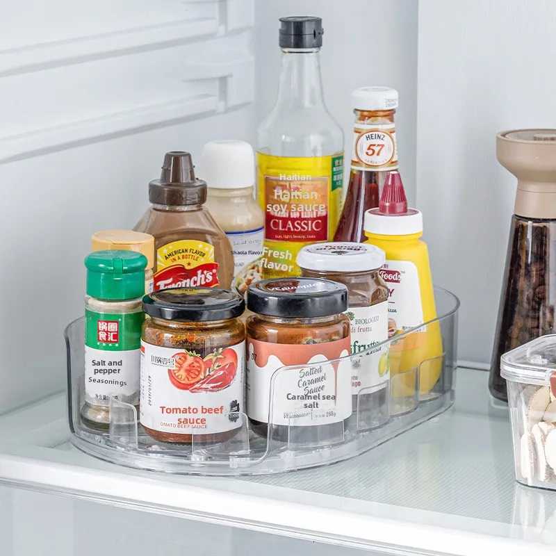 Refrigerator beverage organization kitchen bottle storage rack can turntable seasoning box bottle Y251126