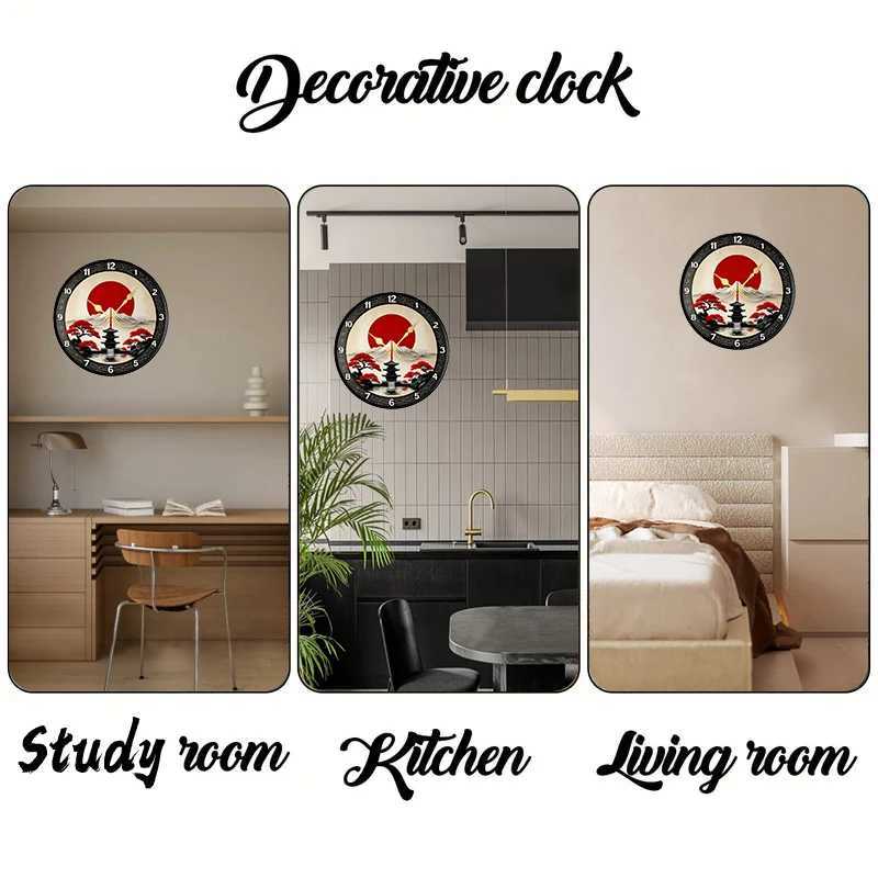 Mount Fuji Sunrise Wooden Round Silent Hanging Wall Clock Suitable For Living RoomOffice Study Room Bedroom Home Decoration C251126