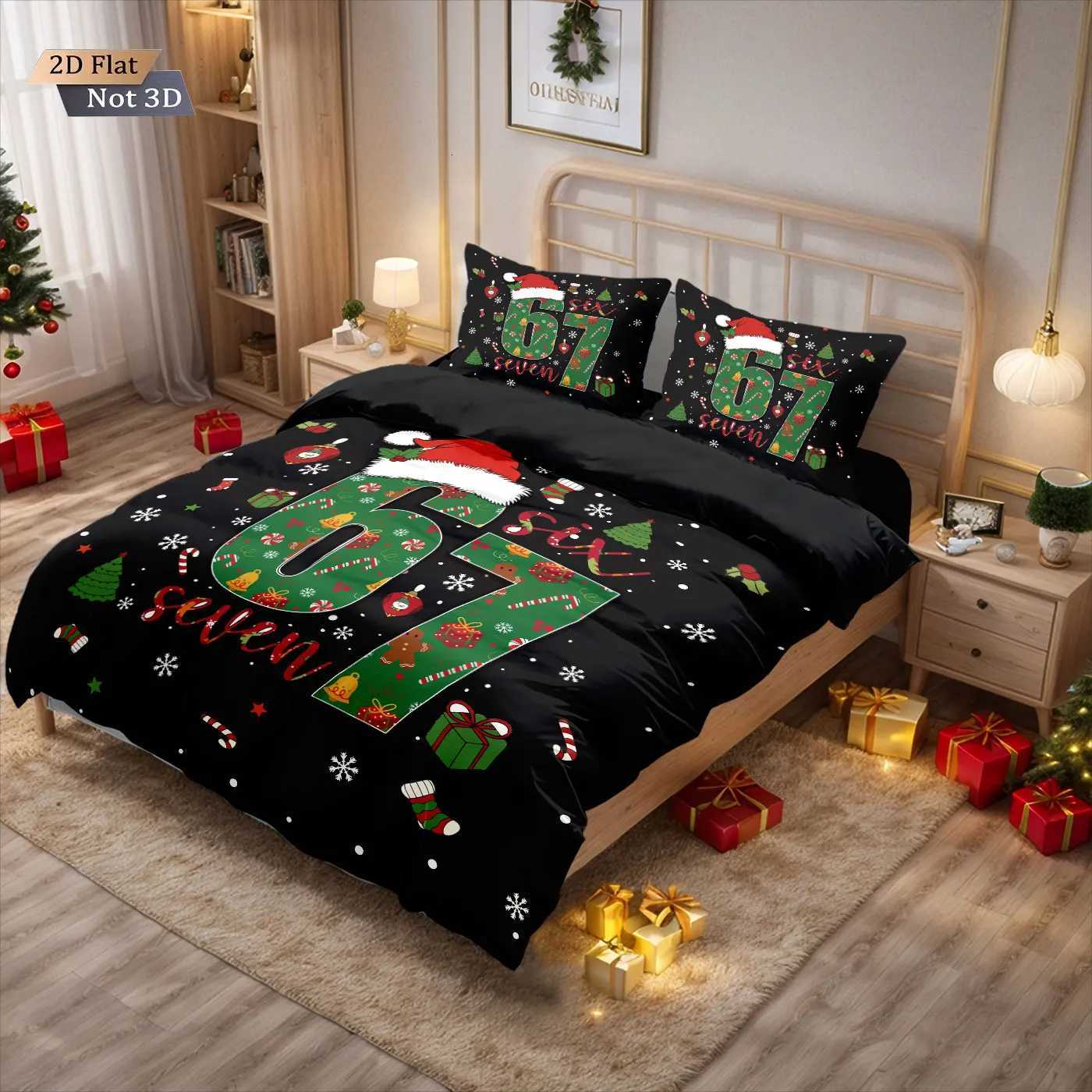 Christmas 3pcs Merry Christmas 67 element black print coreless duvet cover set multi size bedroom bedding holiday decoration Y251126