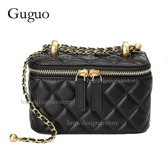Guguo Designer Luxury Leather Mini Shoulder Bag Sheepskin Totem Box Handbag Women's Fashion Golden Ball Chain Lipstick Crossbody Bag Chanel Style