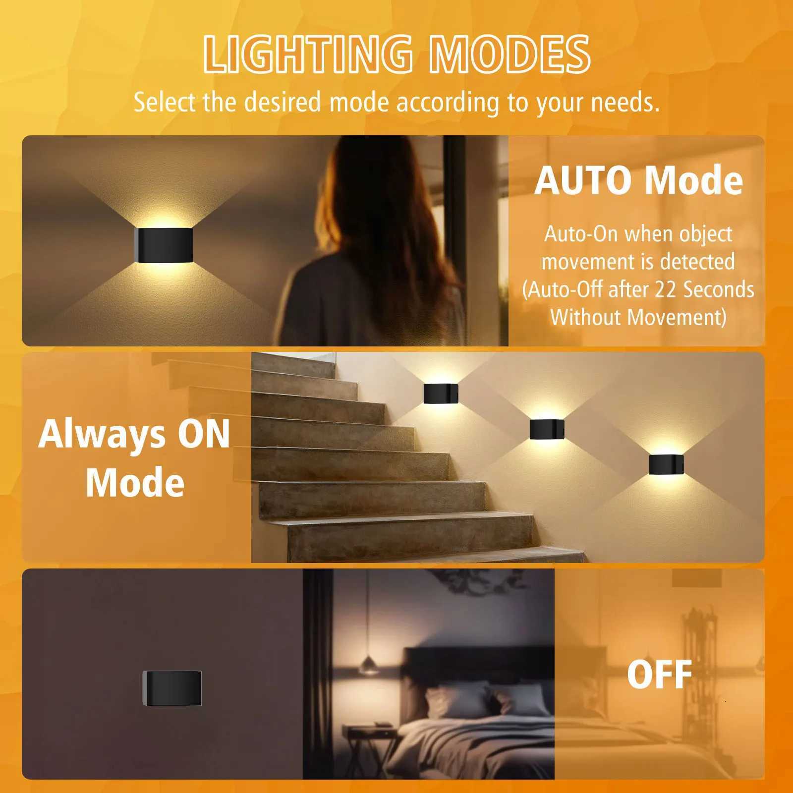 Rechargeable Up And Down Indoor Wall Lamp With Motion Sensor Warm White LED Wireless Wall Lamp With Remote Control M251126