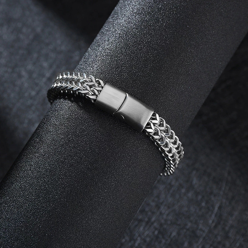 Star Woven Stainless Double Layer Magnet Buckle Men's Titanium Steel Square Punk Chain Bracelet