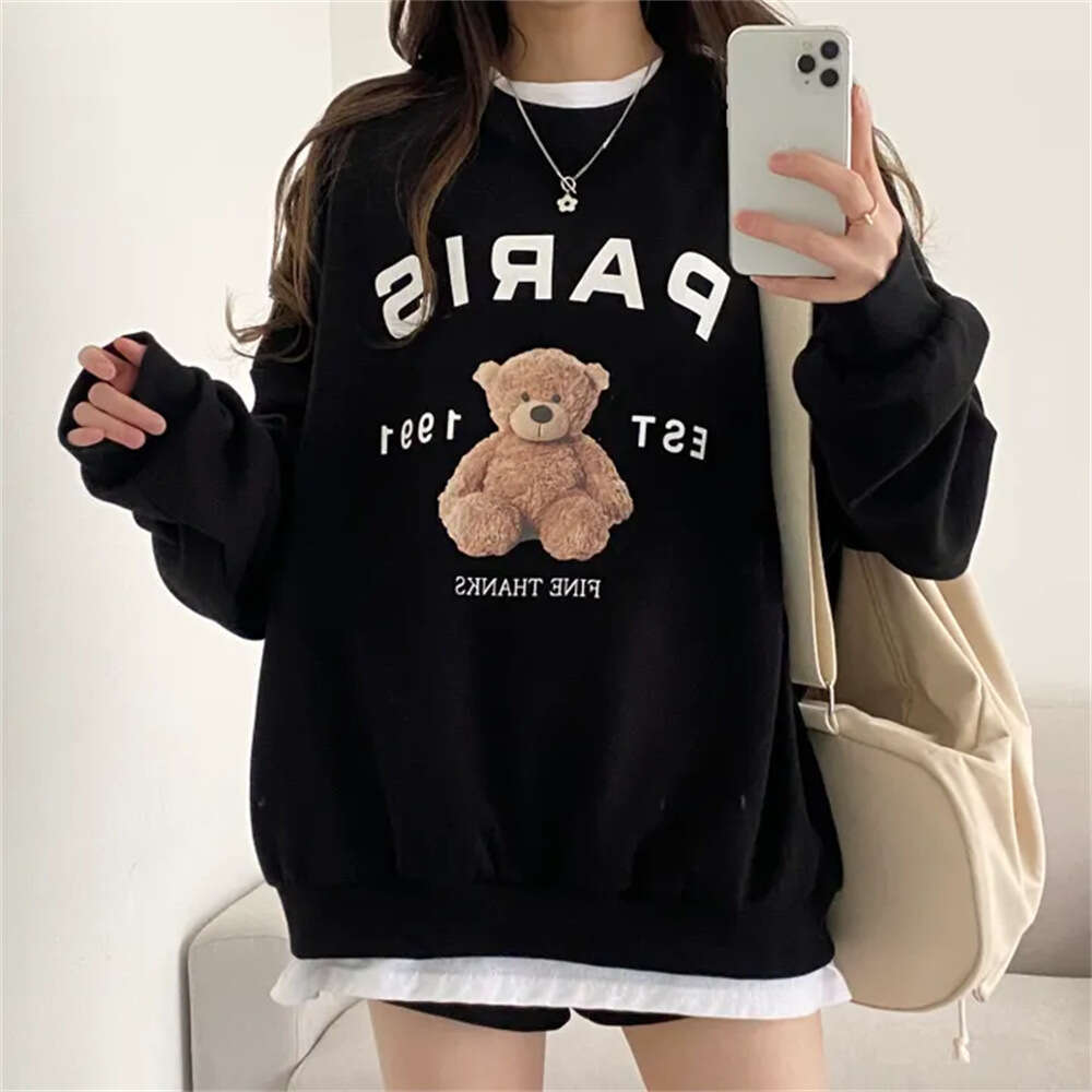New Spring Korean Style Casual Loose Round Neck Sweatshirt For Women, Autumn And Winter Fleece Lined Thick Versatile Trendy Top