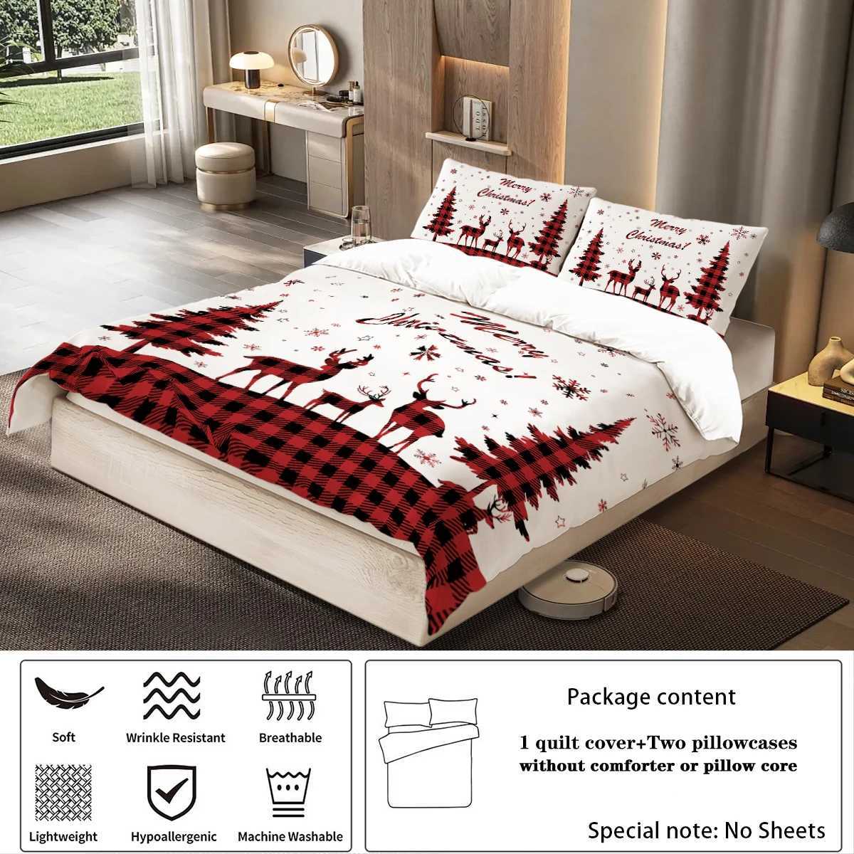 Christmas 3pcs Merry Christmas themed pattern bedding set Christmas tree for teenagers and adults bedroom a Christmas gift Y251126
