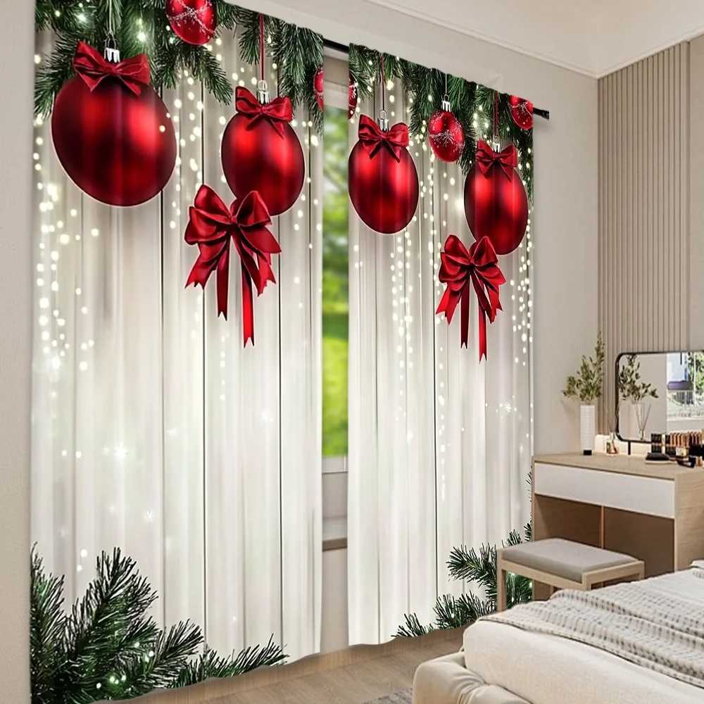 Curtain Christmas 2pcs 2D flat printing Merry Christmas Curtains FestiveOrnaments2 Digital Printed Polyester Drapes Party Decorations Perfect Y251126
