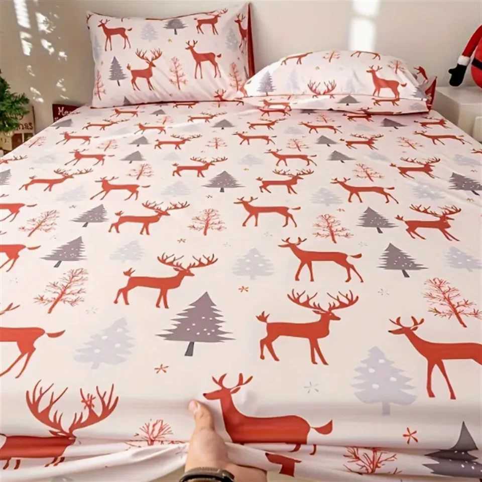 Christmas Christmas Theme Santa Hat Design 3-Piece Bedding Set-100 Polyester Microfiber Machine Washable Mattress Cover Durable Sheet Y251126