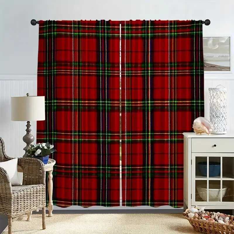 Curtain Christmas Modern checkered printed curtains pole bag curtains bedroom and living room decoration home decoration Christmas decoration Y251126