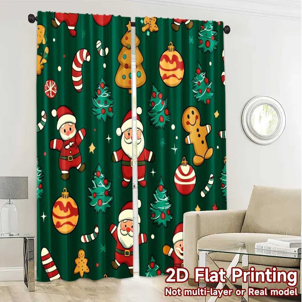 Curtain Christmas 2pcsCurtains Cute Christmas Santa Gingerbread Man Tree 2 Modern CurtainsWindow Treatment Machine Washable Fabric Curtains Y251126