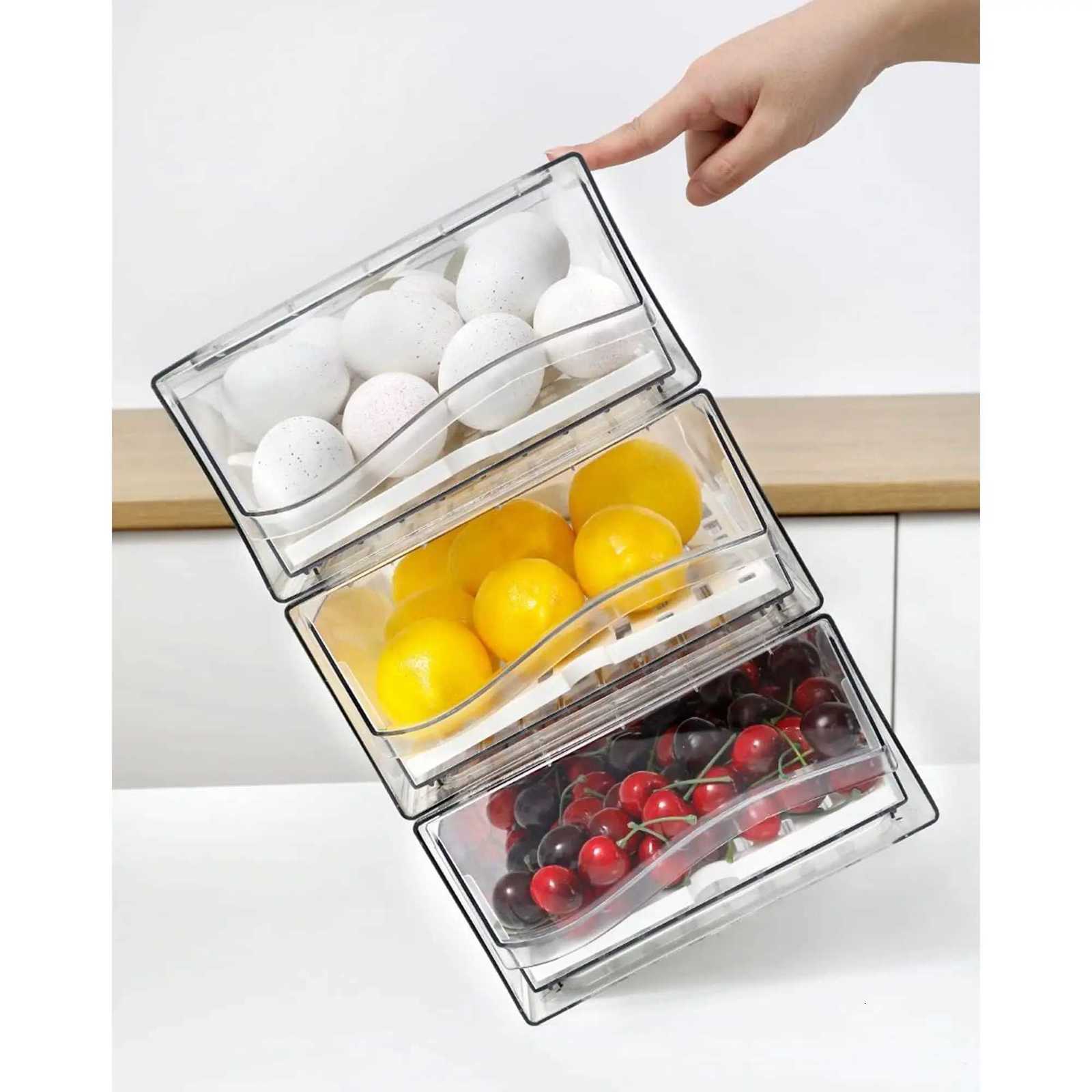 Fridge Organizer Stackable Refrigerator Organizer Bins Reusable Food Storage Containers Fridge in Home Kitchen Y251126