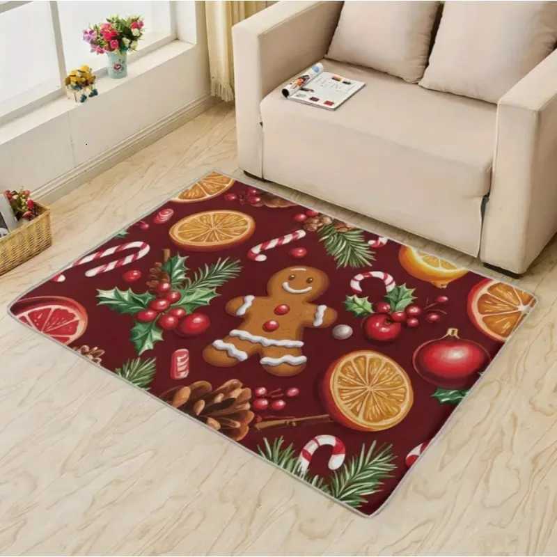 Christmas Gingerbread Man Carpet Mat Rug Snowflake Cane Pattern Doormat Home Decoration Winter Holiday Party Living Room BedroomM251126