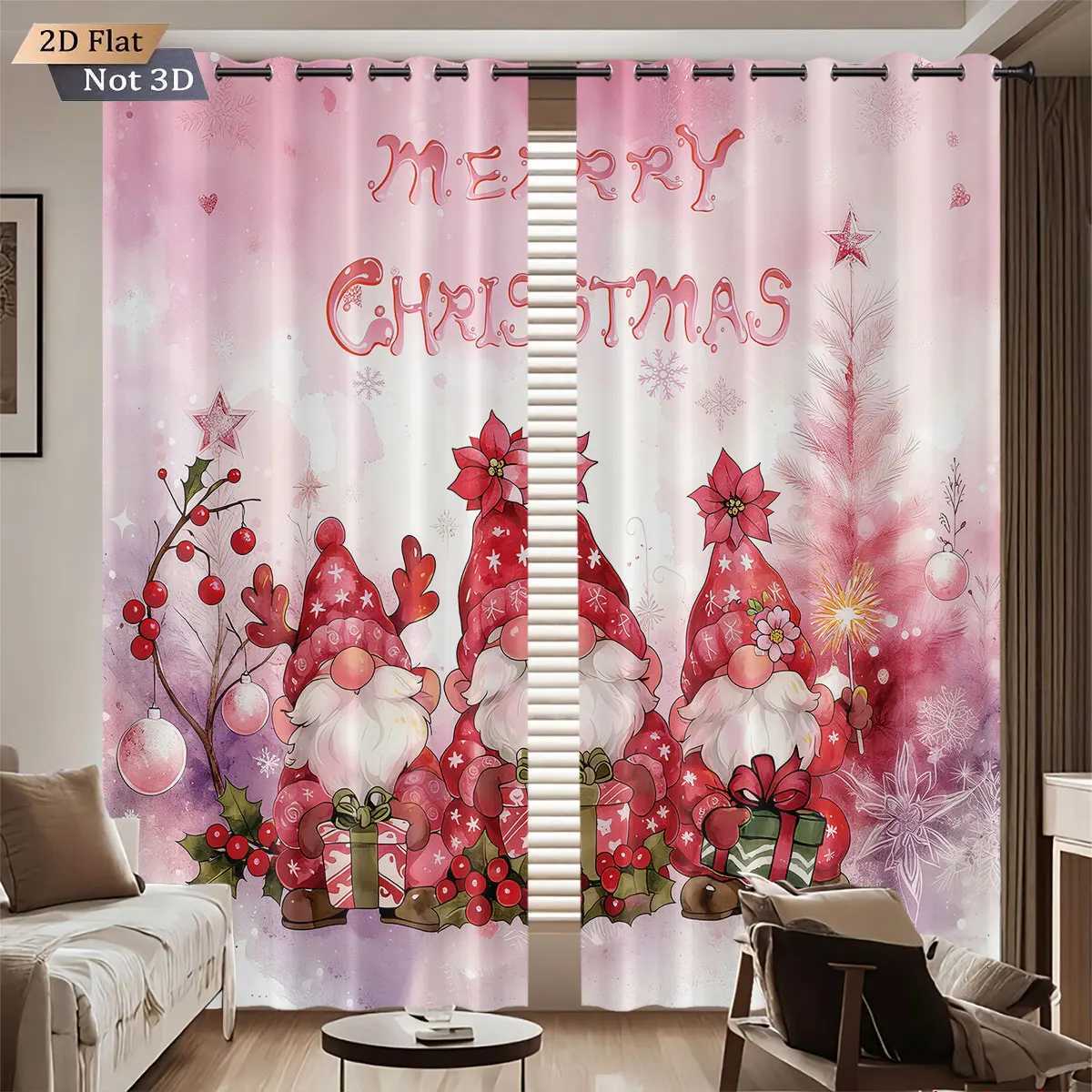 Curtain Christmas 2pcs Pink Romantic Christmas Merry Christmas goblin print blackout curtains Multi size living room insulation holiday decoration Y25