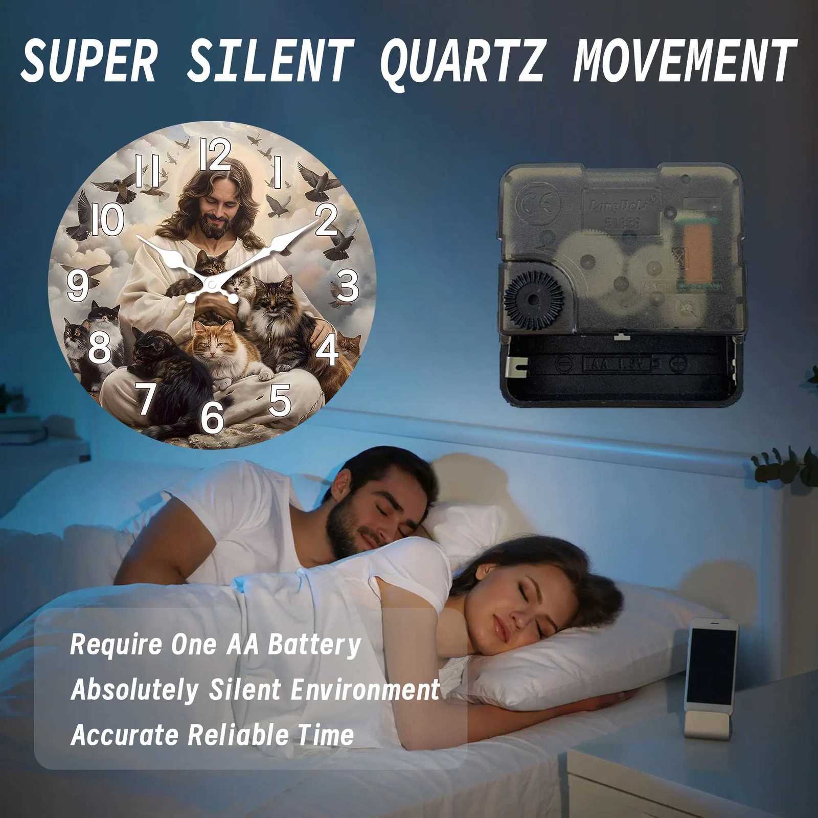 1pc Religious theme Jesus Saves the Cat Wooden wall clock - silent non-ticking living room bedroom home decoration clock C251126