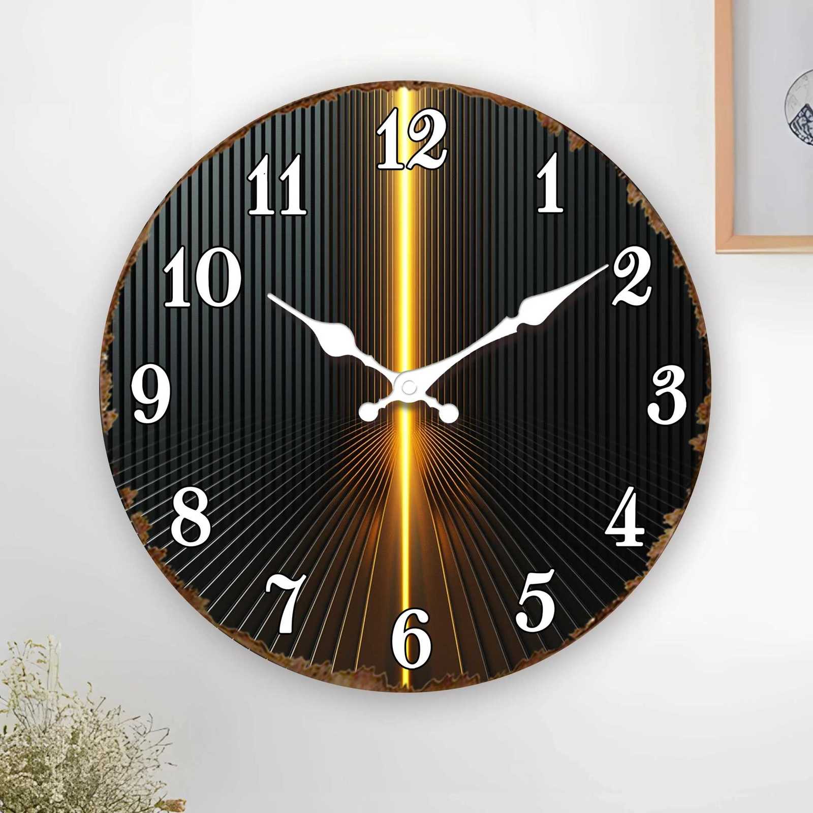 Modern Black Gold Radiant Stripes Wall Clock Sleek Design for Contemporary Home Decor C251126