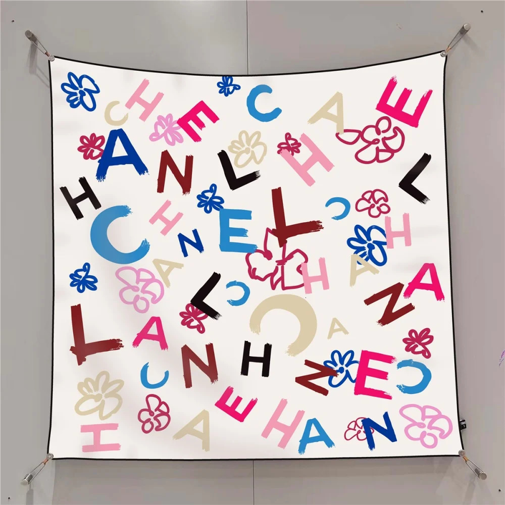 Letters Flowers Printed Twill Silk Scarf Square Scarves Lady Wraps Kerchief Woman Neck Shawl Wraps Echarpes 90CM 251125